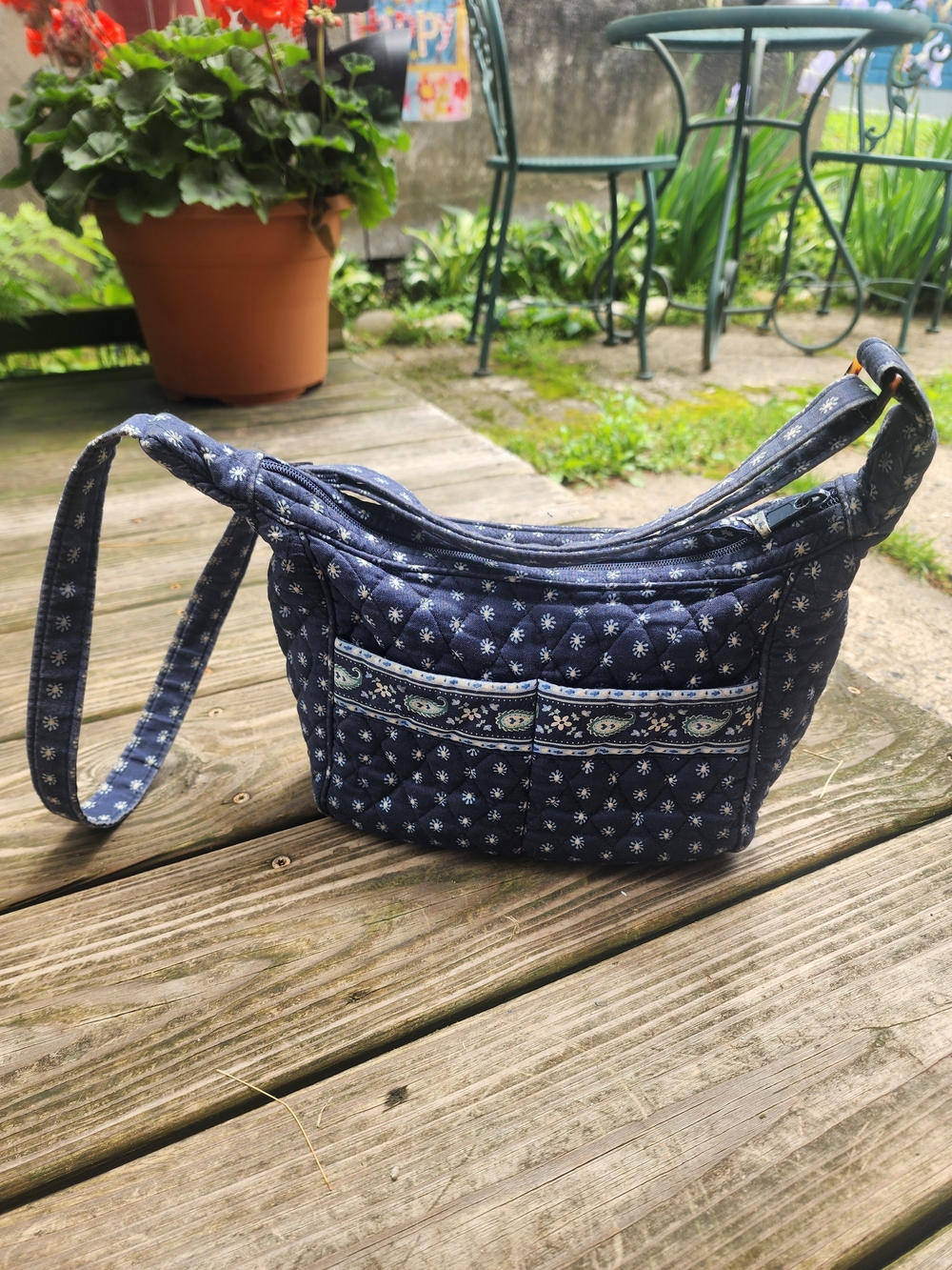 Vera Bradley Seaport Navy Quilted Floral Spectator Shoulder Bag